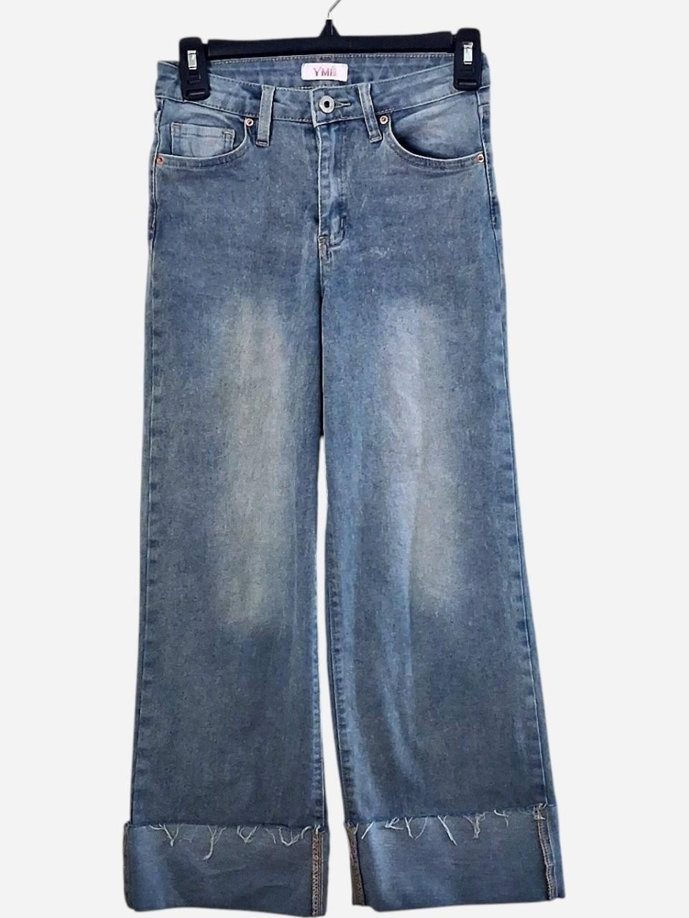 YMI Light Blue Wide-Leg Kids Jeans with Cuffed Hem